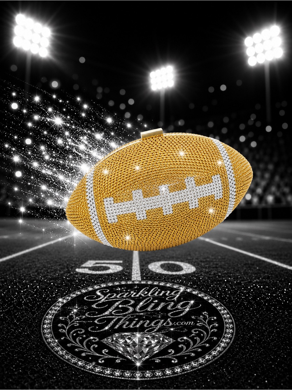 NWT Football Clutch Purse Sparkling Bling Swarovski Crystal Bag Super Bowl +Gift - Picture 11 of 15